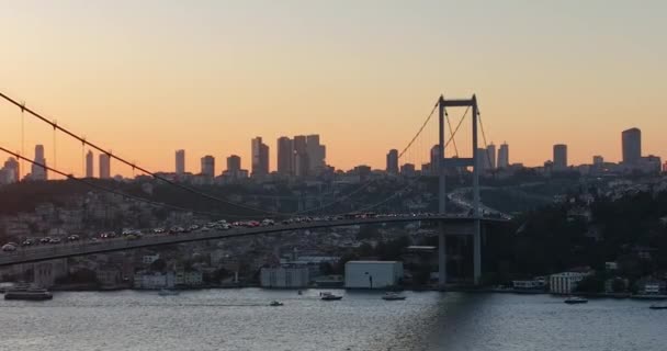 Istanbul Bosphorus Bridge City Skyline Background Turkish Flag Beautiful Sunset — 비디오