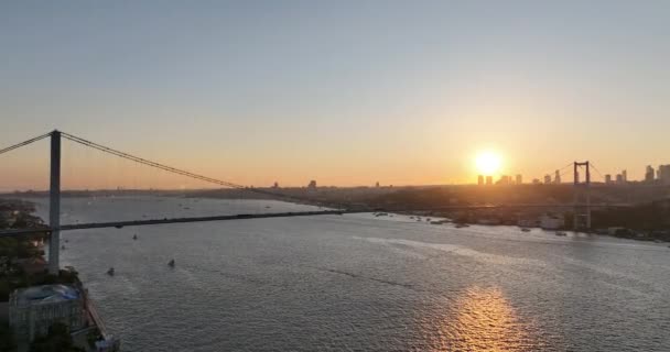 Istanbul Bosphorus Bridge City Skyline Background Turkish Flag Beautiful Sunset — Stock Video