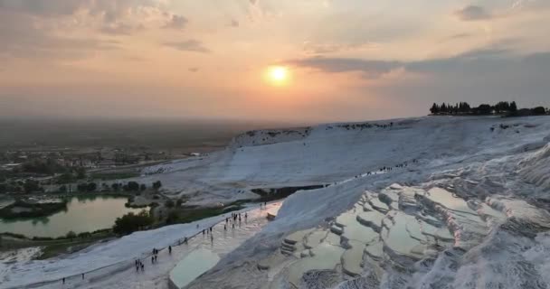 Pamukkale Travertines Cinematic Aerial Drone Footage Turkish Famous White Thermal — 图库视频影像