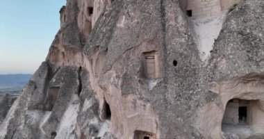 Flag of Turkey in Cappadocia. Epic cinematic tracking orbiting aerial view shoot. High quality 4k footage