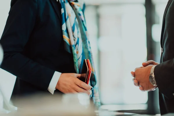 Photo Businessman Businesswoman Discussing Business Projects Modern Corporation Selective Focus — Stock Fotó