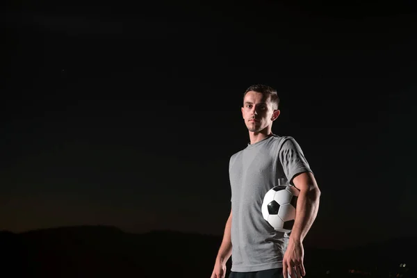 Portrait Young Handsome Talented Soccer Player Man Street Playing Football — Stock Photo, Image