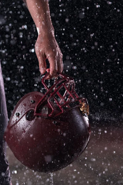 Close American Football Athlete Warrior Standing Field Focus His Helmet —  Fotos de Stock