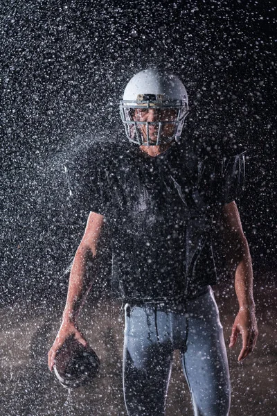 American Football Athlete Warrior Standing Field Holds His Helmet Ready — Stock Photo, Image