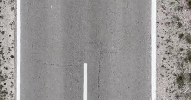 Aerial Top View Asphalt Road Markings Passing Car View Height — Stock Video