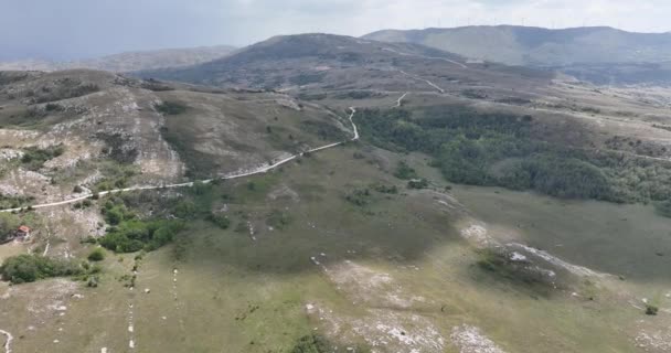 Luftaufnahme Von Mit Sanftem Nebel Bedeckten Wiesen Einem Bewölkten Tag — Stockvideo