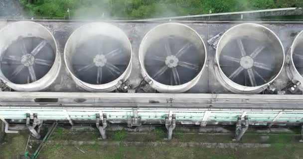 Aerial Drone Shot Coal Power Plant Two High Cooling Towers — Vídeos de Stock