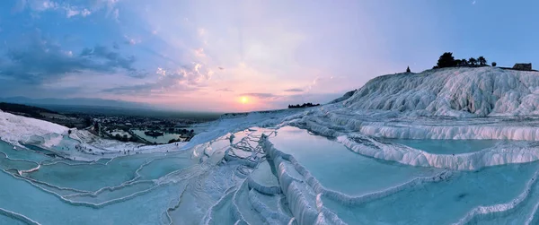 Pamukkale Travertines Cinematic Aerial Drone Footage Turkish Famous White Thermal — 图库照片