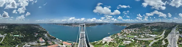 Istanbul Bosphorus Bridge City Skyline Background Turkish Flag Beautiful Sunset — 스톡 사진