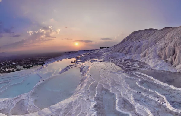 Pamukkale Travertines Cinematic Aerial Drone Footage Turkish Famous White Thermal — 图库照片