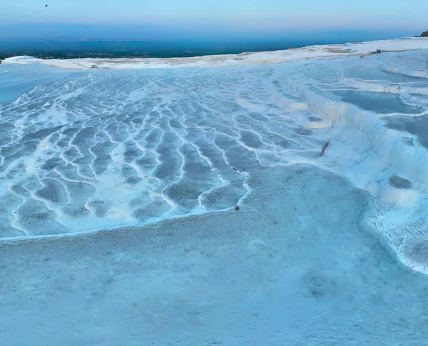 Pamukkale Travertines Cinematic Aerial Drone Footage Turkish Famous White Thermal — Stockfoto
