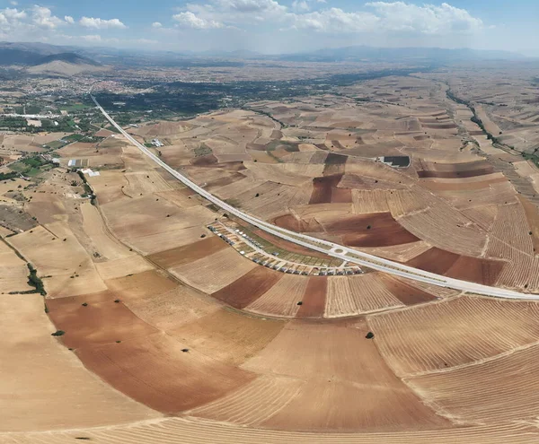 Farm Fields Background Texture Aerial Top View Lonely Try Tracking — Foto de Stock