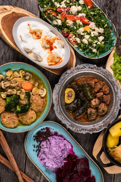 Eid Mubarak Jantar Tradicional Ramadã Iftar Comida Saborosa Variada Pratos — Fotografia de Stock