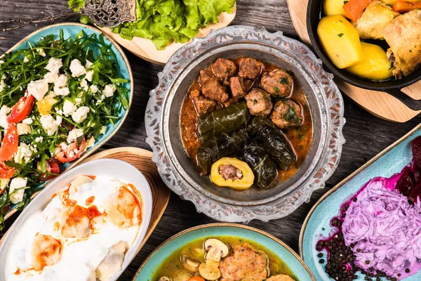 Aïd Moubarak Dîner Traditionnel Ramadan Iftar Assortiment Plats Savoureux Dans — Photo