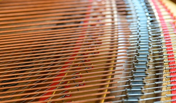 Piano Strings Instrumento Música Close View Detalhe — Fotografia de Stock