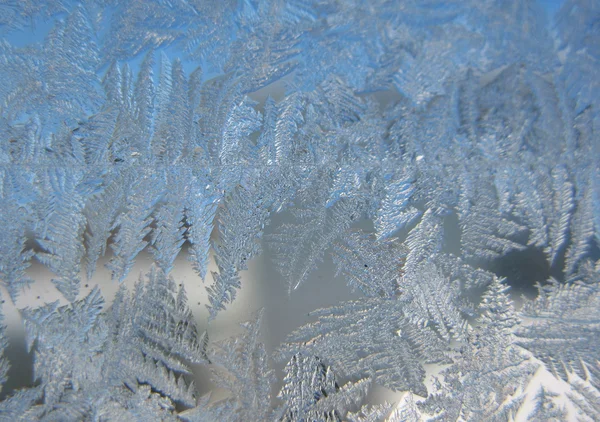Pola beku pada jendela musim dingin — Stok Foto