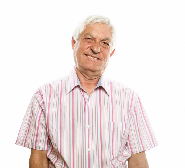 Bild Äldre Man Bär Randig Skjorta Glad Positiv Leende Dröm — Stockfoto
