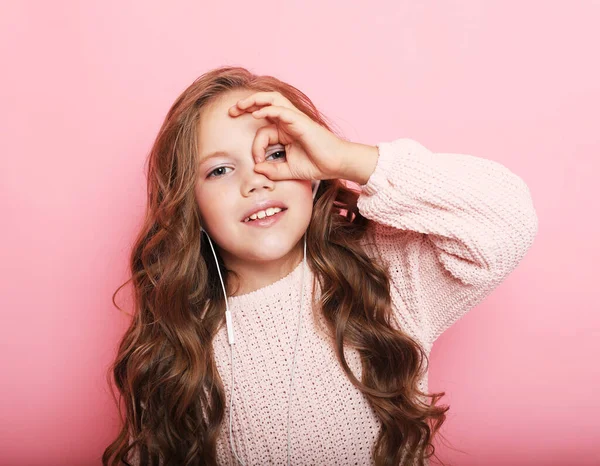 Persone Infanzia Concetto Moda Bambina Che Indossa Maglione Rosa Sfondo — Foto Stock