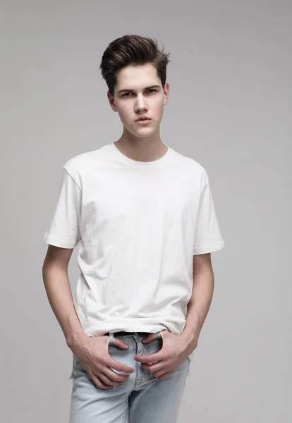 Young Male Model wearing white t-shirt — Stock Photo, Image