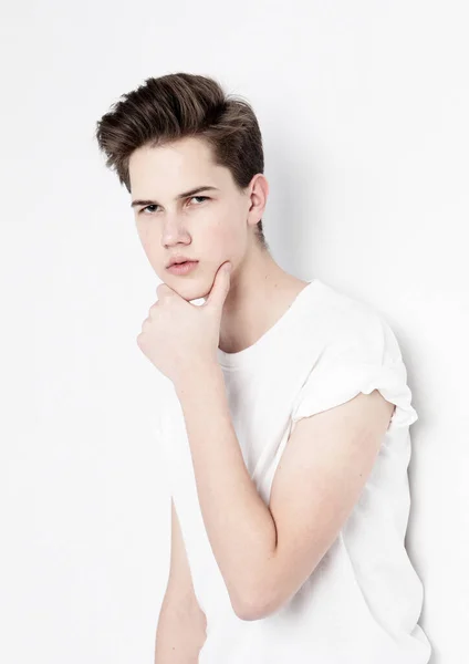 Young Male Model wearing white t-shirt — Stock Photo, Image