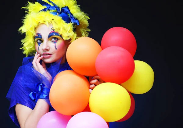 Módní Záběr Mladé Ženy Stylu Panenky Drží Vzduchové Balónky Kreativní — Stock fotografie