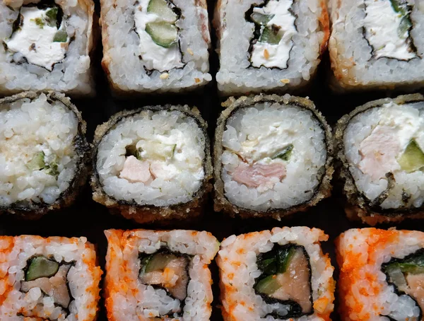 Japans Sushi Eten Maki Ands Broodjes Met Tonijn Zalm Garnalen — Stockfoto