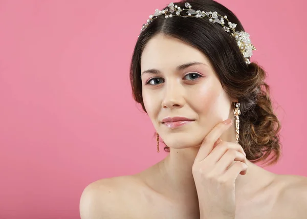 Beautiful Young Bride Elegant Make Fashion Wedding Hairstyle Portrait Young — Stock Photo, Image