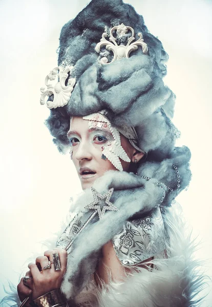 Retrato Winter Beauty Woman Con Peluca Plateada Hermosa Modelo Moda —  Fotos de Stock