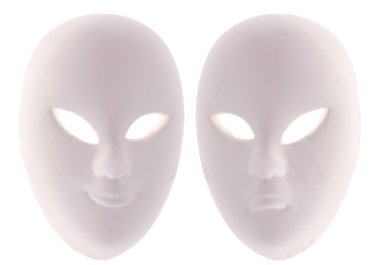 two light plaster masks isolated on white