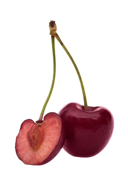 Full and half isolated cherry — Stock Photo, Image