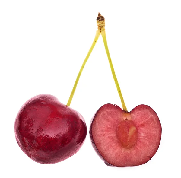 Full and half cherry on white — Stock Photo, Image