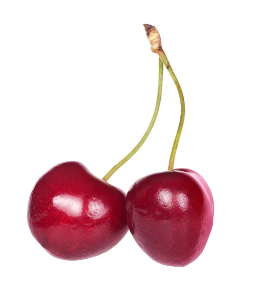 Couple isolate red cherries — Stock Photo, Image