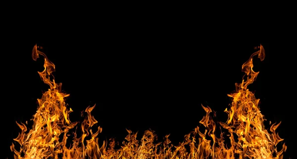 Isolated on black half of orange fire frame — Stock Photo, Image