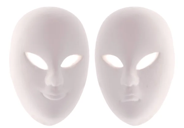 Two light plaster masks isolated on white — Stok fotoğraf