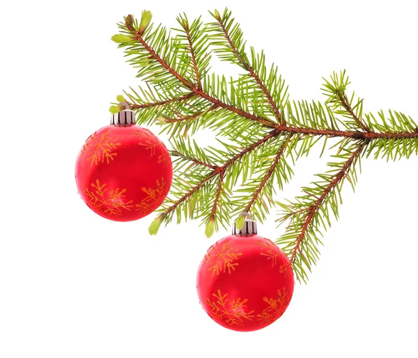 Ramo de árvore de natal com decorações vermelhas — Fotografia de Stock