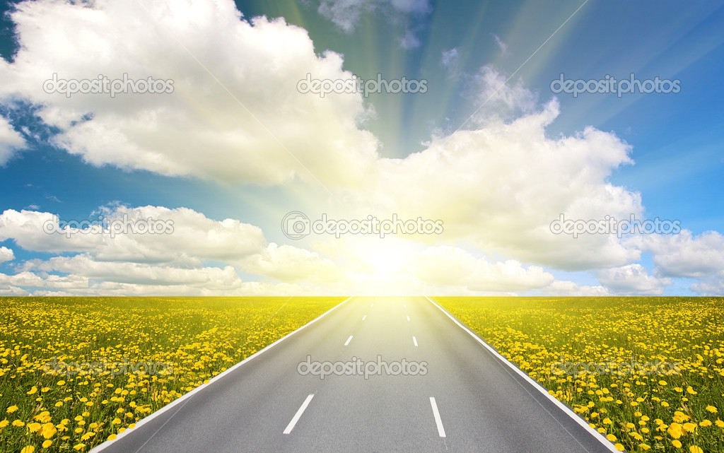 landscape with road to sun