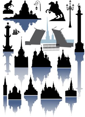 Saint-petersburg ve Moskova siluetleri koleksiyonu
