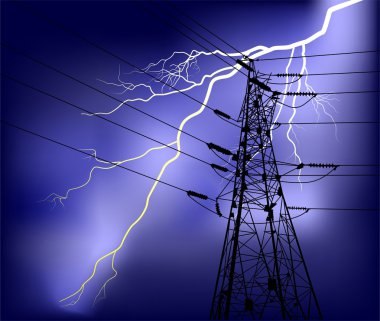 Yıldırım altında kabloları ile elektrik pilon