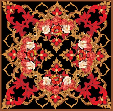 kahverengi ve kırmızı çiçekli bir şekilde dekore edilmiş olan