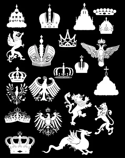 White heraldic symbols on black — Stock Vector