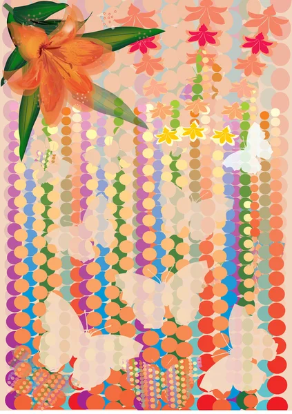 Kelebekler ve turuncu lily soyut kompozisyonu — Stok Vektör
