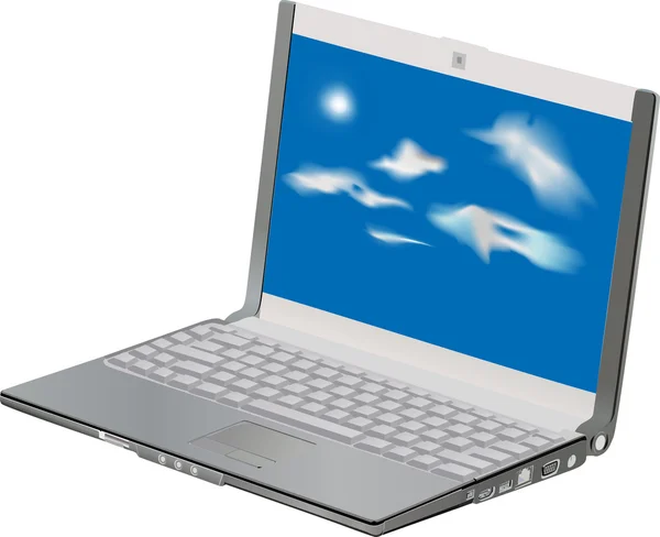 Laptop cinza com céu azul na tela — Vetor de Stock