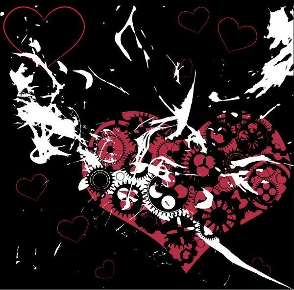 Heart with gears on black background — Stock Vector