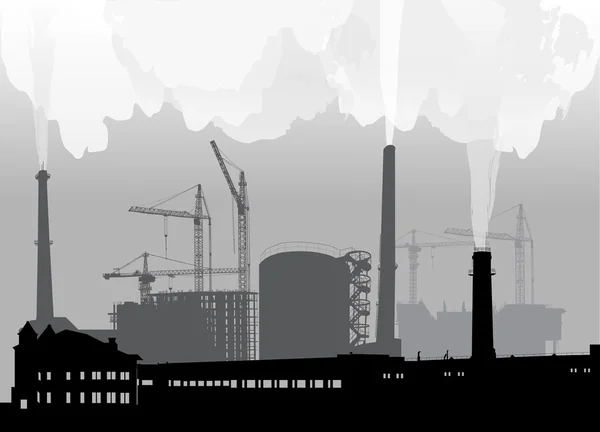 Grijze industriële landschap met rook — Stockvector