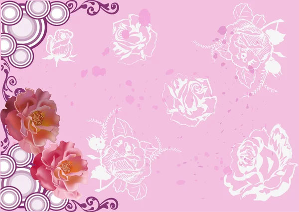 Fondo rosa con flores de rosa — Vector de stock