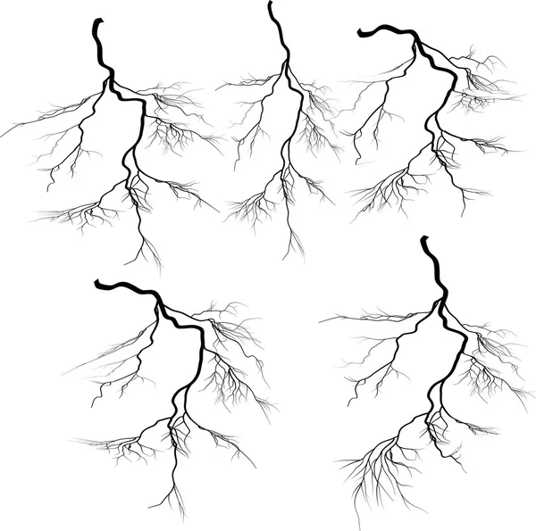 Pět černých blesky izolovaných na bílém — Stockový vektor