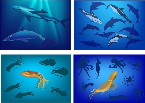 Insieme della composizione della vita marina — Vettoriale Stock