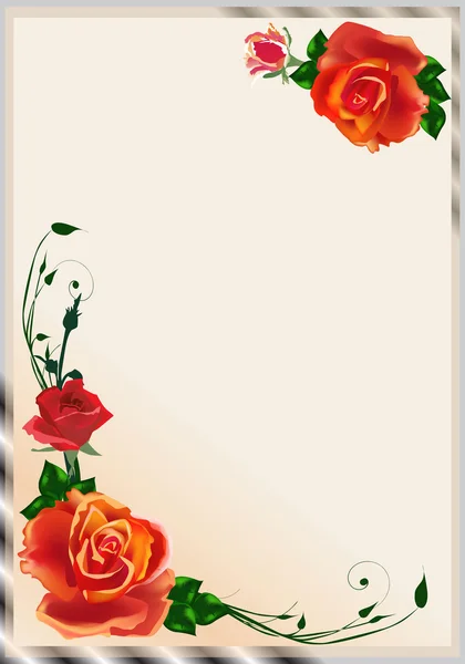 Cadre avec des roses orange dans les coins — Image vectorielle