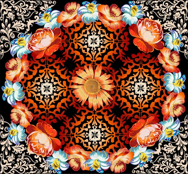 Orange and blue flowers squaredecoration — стоковый вектор