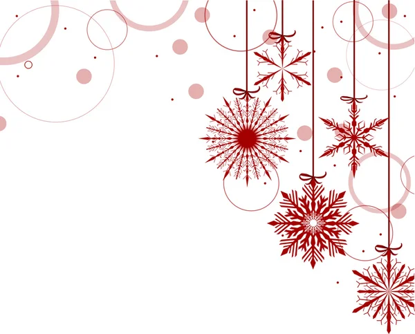 Jul sammansättning med röda snöflingor på vit — Stock vektor